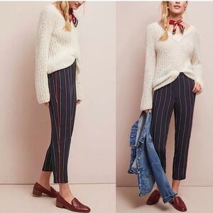 ANTHROPOLOGIE ETT:TWA PIPED AND STRIPED COPPED PULL ON PANTS